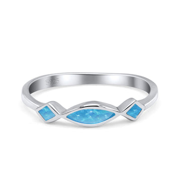 Marquise Vintage Style Petite Dainty Fashion Thumb Ring Lab Blue Opal Solid 925 Sterling Silver
